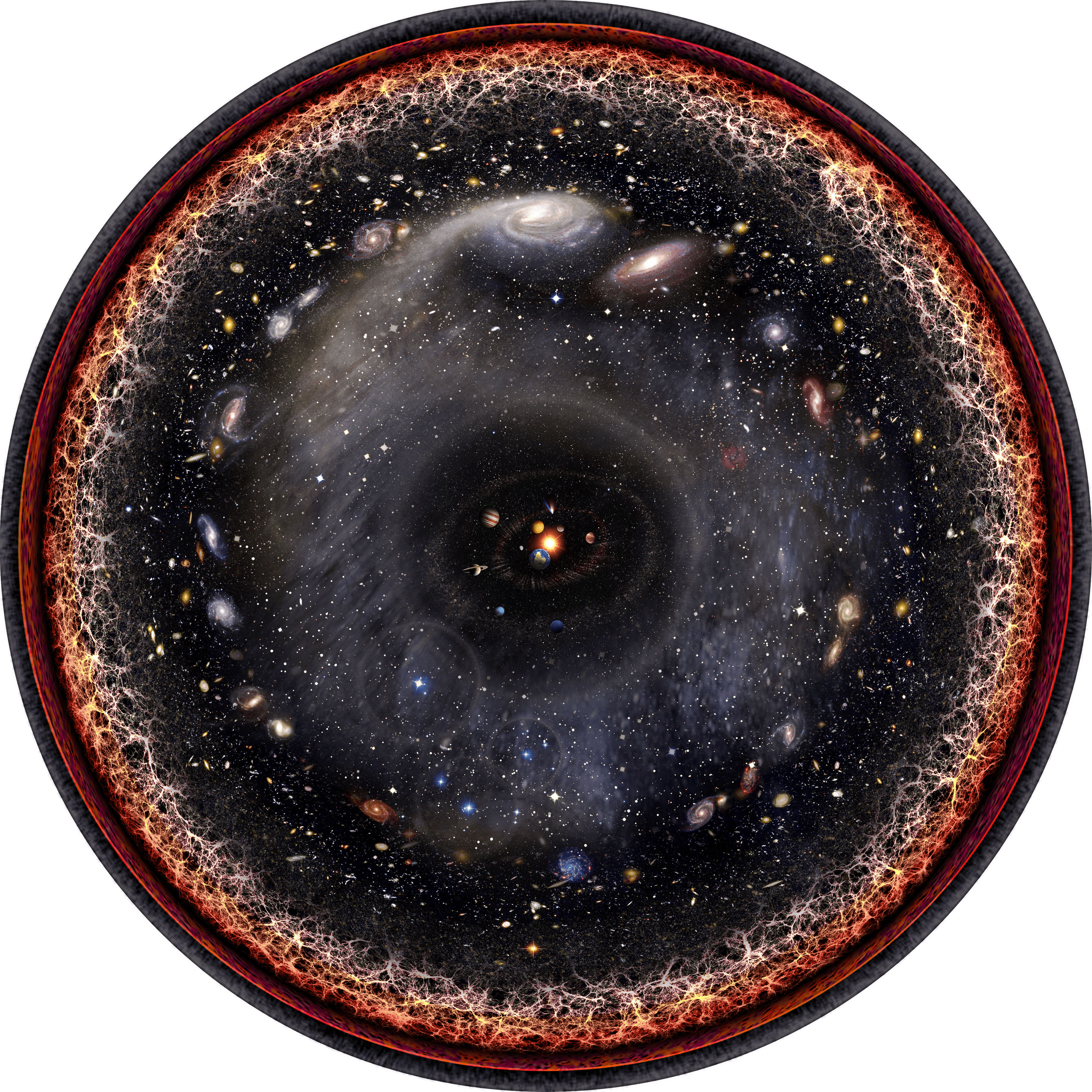 An artist's representation of the finite observable universe. Image Credit: Wikimedia